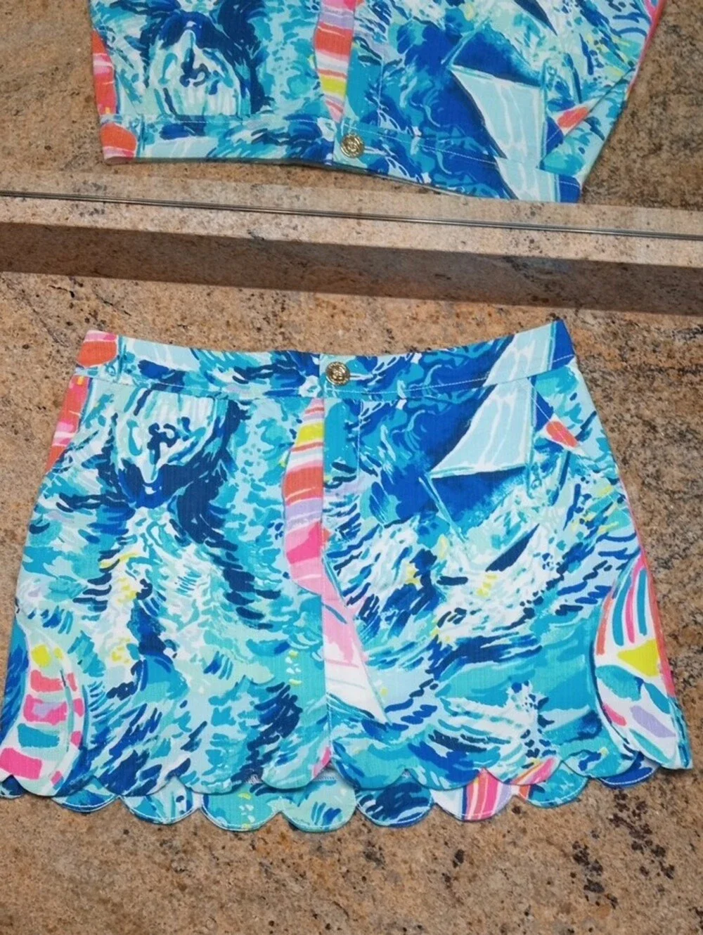 Lilly Pulitzer Turquoise Blue Wave-Sailboat Print Mini Skort Sz 0